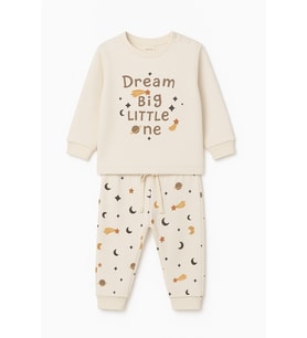 Erkek Çocuk Ekru Dream Yıldızlı Baskılı Pijama Takımı