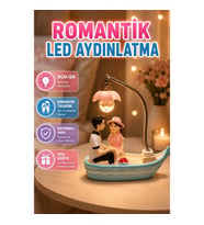 Romantik Çift Figürlü LED Gece Lambası Sandal Tasarımlı Dekoratif Masa Lambası