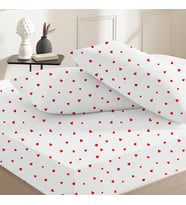 %100 Pamuklu Çift Kişilik Lastikli Çarşaf 160x200+30  50x70 Yastık Kılıfı ( 2 Adet ) (Kırmızı-Beyaz)
