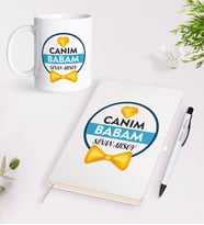 BK Gift Kişiye Özel Canım Babam Tasarımlı Beyaz Defter Kalem Kupa Seti - Model 1