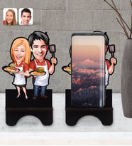 BK Gift Kişiye Özel Sevgililer Karikatürlü Ahşap Biblo Telefon Standı-57