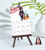BK Gift Kişiye Özel 15x21 cm Fotoğraf Kartlı Kadın Tesettürlü Öğretmen Karikatürlü Şövaleli 2024 Takvim-1