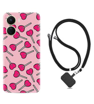 Vivo Y16 Kılıf Resimli Boyun Askılı İpli Desenli Silikon Heart Lollipop 1414