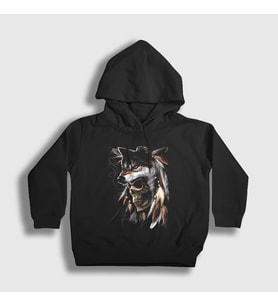 Presmono Unisex Çocuk Siyah Skull Wolf Kurt Kapüşonlu Sweatshirt 307318tt