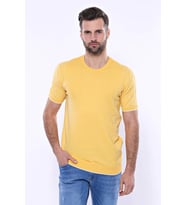 Bisiklet Yaka Kenarları Desenli Hardal Örme T-shirt  Wessi (Sarı)