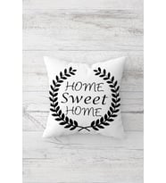 Home Sweet Home Çift Tarafı Baskılı Gizli Fermuarlı Yastık Kılıfı Kırlent Koltuk Yastık Kılıfı (Beyaz-Siyah)