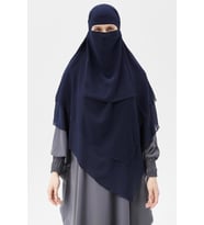 Hazır Pratik Şifon Üç Katlı Peçeli Üçgen Hac Umre Şalı Sufle Hijab Nikap (Lacivert)