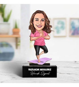 Kişiye Özel Yoga Yapan Kadın Karikatürlü Biblo