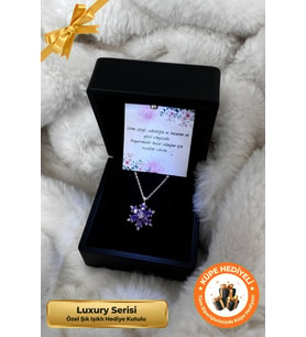 Işıklı Hediye Kutulu 925 Ayar Rose Gümüş Ametist Taşlı Aşk Şans Bereket Lotus Çiçeği Kolye