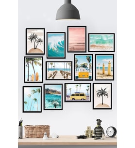 12 Parça Çerçeve Yaz Mevsimi Tatil,güneş,yazlık Temalı Mdf Tablo Seti (80x80 Cm)