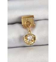 316L Çelik Sallantılı Zirkon Taşlı İstiridye Model Gold Renk Nomination Charm - TJ-BC1426