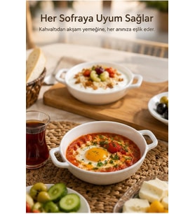 Çift Kulplu Beyaz Porselen Fırın Kabı Ve Servis Kasesi 12x15 cm - Kahvaltılık Meze Ve Sufle Güveç Tabağı