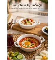 Çift Kulplu Beyaz Porselen Fırın Kabı Ve Servis Kasesi 12x15 cm - Kahvaltılık Meze Ve Sufle Güveç Tabağı