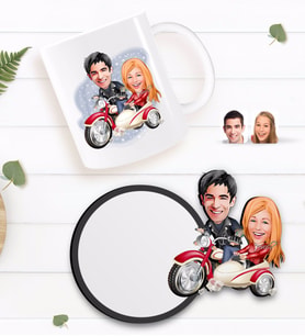 BK Gift Kişiye Özel Sevgililer Karikatürlü Beyaz Kupa ve Ahşap Bardak Altlığı Hediye Seti-12