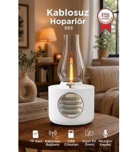 Torima Bluetooth Hoparlör Vintage Gaz Lambası Işıklı Şarjlı Speaker D53 Beyaz