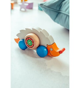 Ahşap El Yapımı Oyuncak Kirpi Renkli Doğal Ahşap Kirpi Bebek Çocuk Oyuncağı (Gri - Mavi)
