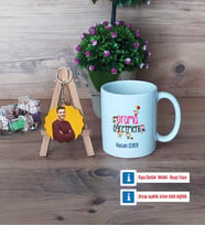 Drama Öğretmeni Kupa Bardak Beyaz ve Fotoğraflı Ahşap Anahtarlık Hediye (Model 1)