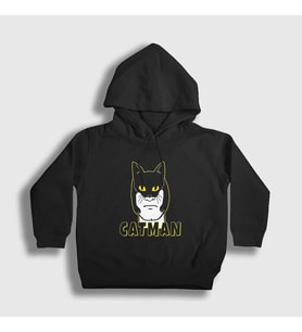 Presmono Unisex Çocuk Siyah Catman Kedi Kapüşonlu Sweatshirt 396061tt