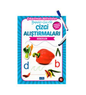 Yaz Sil Çizgi Alıştırmaları Sebzeler - Çıkartmalı Aktiviteler Yapıştır - Sil- Çiz