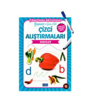 Yaz Sil Çizgi Alıştırmaları Sebzeler - Çıkartmalı Aktiviteler Yapıştır - Sil- Çiz