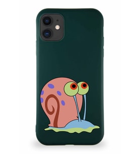 Apple iPhone 11 Soft Premier Kapak Salyangoz Gary Tasarımlı Silikon Kılıf - Yeşil (Şeffaf)
