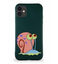 Apple iPhone 11 Soft Premier Kapak Salyangoz Gary Tasarımlı Silikon Kılıf - Yeşil (Şeffaf)