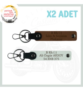 A. Kahve-Beyaz, Motorculara Özel, İsim Plaka ve B (-) Kan Grubu Yazılı Kişisel 2'li Anahtarlık Seti