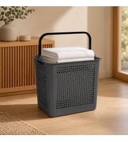 Litre Çamaşır Sepeti, Taşıma Kulplu Delikli Plastik Kirli Sepeti, Banyo Çamaşır Odası Yatak Odası ve Dolap Düzeni İçin Pratik Organizer (Gri)