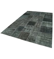 Gri Halı Vintage Stil Geometrik Motifli El Dokuma Salon Halısı Antrasit Renkli Tasarım