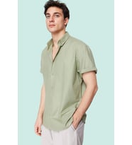 Erkek Oversize Fit Gömlek Yaka Kısa Kol Pamuklu Günlük Kullanım Yaz Aylarının Vazgeçilmezi (Haki)