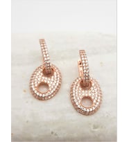Zirkon Taşlı Düğme Gümüş Küpe (Rose - Yeşil)