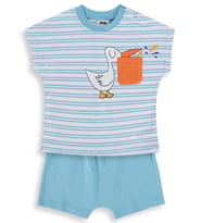 Civil Baby Çizgili Leylek Baskılı 6-18 Ay Takım - Mavi