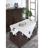 Buldan Keteni Nakışlı Ponpon Detaylı Masa Örtüsü (Natural)