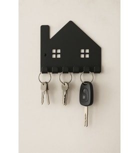 Ev Şeklinde Lazer Kesim Metal Anahtarlık Askısı - 6 Kancalı, Duvar Tipi - Keys