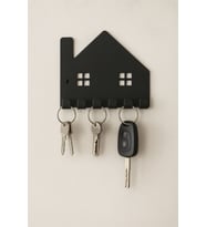 Ev Şeklinde Lazer Kesim Metal Anahtarlık Askısı - 6 Kancalı, Duvar Tipi - Keys