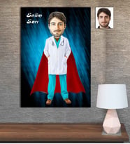 Kişiye Özel Karikatür Baskılı Ahşap Tablo Tıp Bayramı Acil Doktor-1  30x40