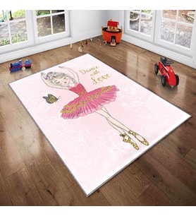 Pembe Balerin Desenli Yıkanabilir Kaymaz Taban Leke TutmazBebek ve Çocuk Odası Halısı (Toz Pembe)