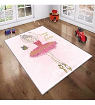 Pembe Balerin Desenli Yıkanabilir Kaymaz Taban Leke TutmazBebek ve Çocuk Odası Halısı (Toz Pembe)
