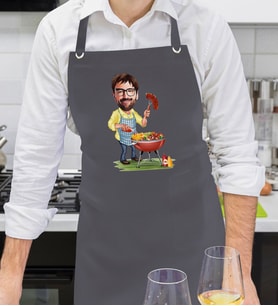 BK Gift Kişiye Özel Erkek Barbekü Karikatürlü Profesyonel Antrasit Mutfak Önlüğü, Aşçı Önlüğü, Şef Önlüğü, Arkadaşa Hediye-1
