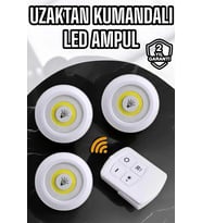 İthalat® Spot Lamba Led Işık 3'Lü Uzaktan Kumandalı Pilli Yapışkanlı Kablosuz