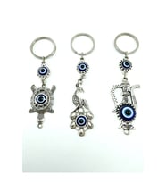 Nazar Boncuğu Metal Tavus Kuşu+ Kaplumbağa+ Testi Anahtarlık/dikiz Ayna Süsü Üçlü Hediyelik Set