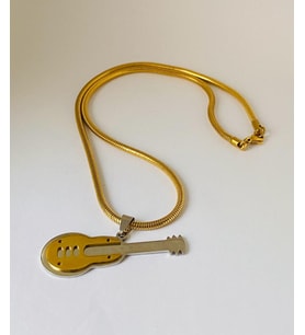 1. Sınıf Kalın Çelik Burgu Zincir-Gitar Figürlü Altın ve Gümüş Renk Mixli Kolye