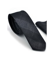 Gri Siyah Ekose Desenli Dokuma Kumaş Mendilli Slim Fit Kravat  / SDK-220707 (Renksiz)