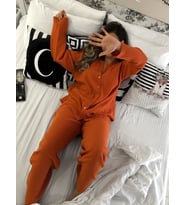 Organik Müslin 2'li Takım - Pijama Takımı - Gömlek Takım Naturel Doğal - Kadın 2li Takım (Turuncu)