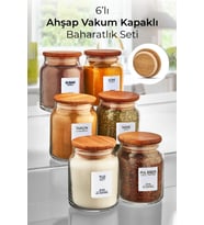 Myrina Etiketli 6'lı Ahşap Vakumlu Kapaklı Baharatlık Takımı  300ml x6