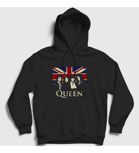 Presmono Unisex Siyah UK Queen Kapüşonlu Sweatshirt 102932tt