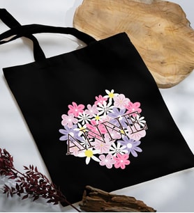 BK Gift Anneler Günü Tasarımlı Siyah Kumaş Bez Çanta, Baskılı Omuz Çantası, Alışveriş Çantası, Anneler Günü Hediyesi, Anneye Hediye-3