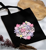 BK Gift Anneler Günü Tasarımlı Siyah Kumaş Bez Çanta, Baskılı Omuz Çantası, Alışveriş Çantası, Anneler Günü Hediyesi, Anneye Hediye-3