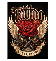 Kanatlı Güllü Tattoo Posteri Dekoratif Kanvas - Mdf Ahşap Tablo