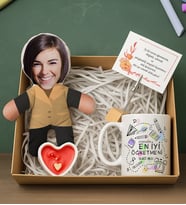 BK Gift Kişiye Özel Kadın Öğretmen Bebek Yastık & Kupa Bardak & Mum & Notluk -2, Öğretmenler Günü, Öğretmene Hediye